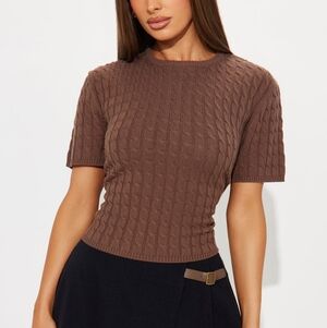Cable Knit Short Sleeve Sweater